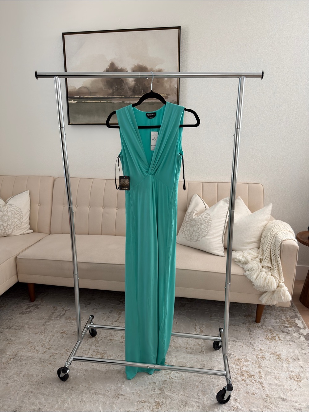 Bebe Teal V-Neck Sleeveless Maxi Dress